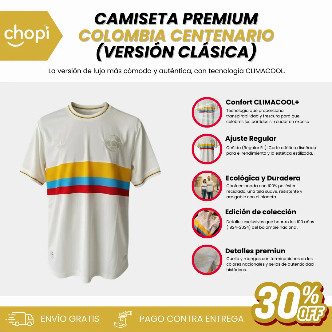 010| CAMISETA PREMIUM  COLOMBIA CENTENARIO (Versión Clásica)