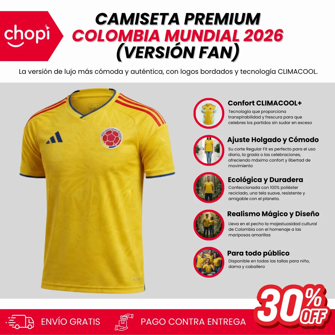 005| Camiseta Premium Colombia Mundial 2026 (Versión Fan)