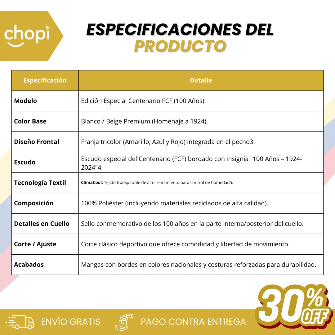 010| CAMISETA PREMIUM  COLOMBIA CENTENARIO (Versión Clásica)