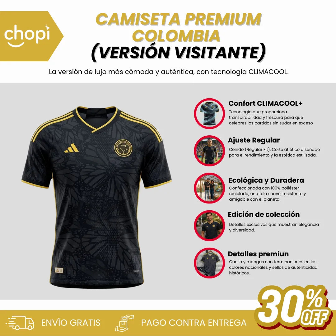 012| CAMISETA PREMIUM COLOMBIA MUNDIAL 2026 (Versión visitante)